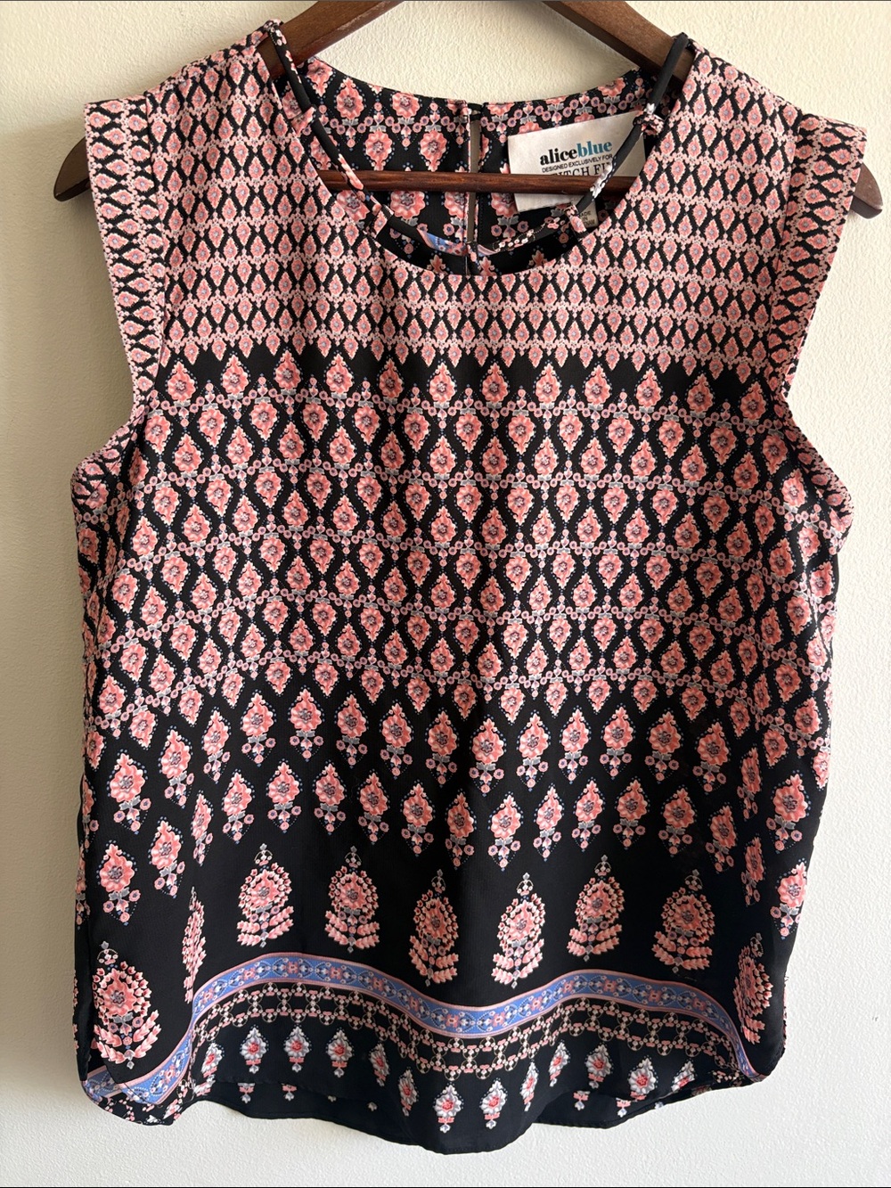 Alice Blue Stitch Fix Flutter Sleeve Blouse Floral Border Print Top Medium‎